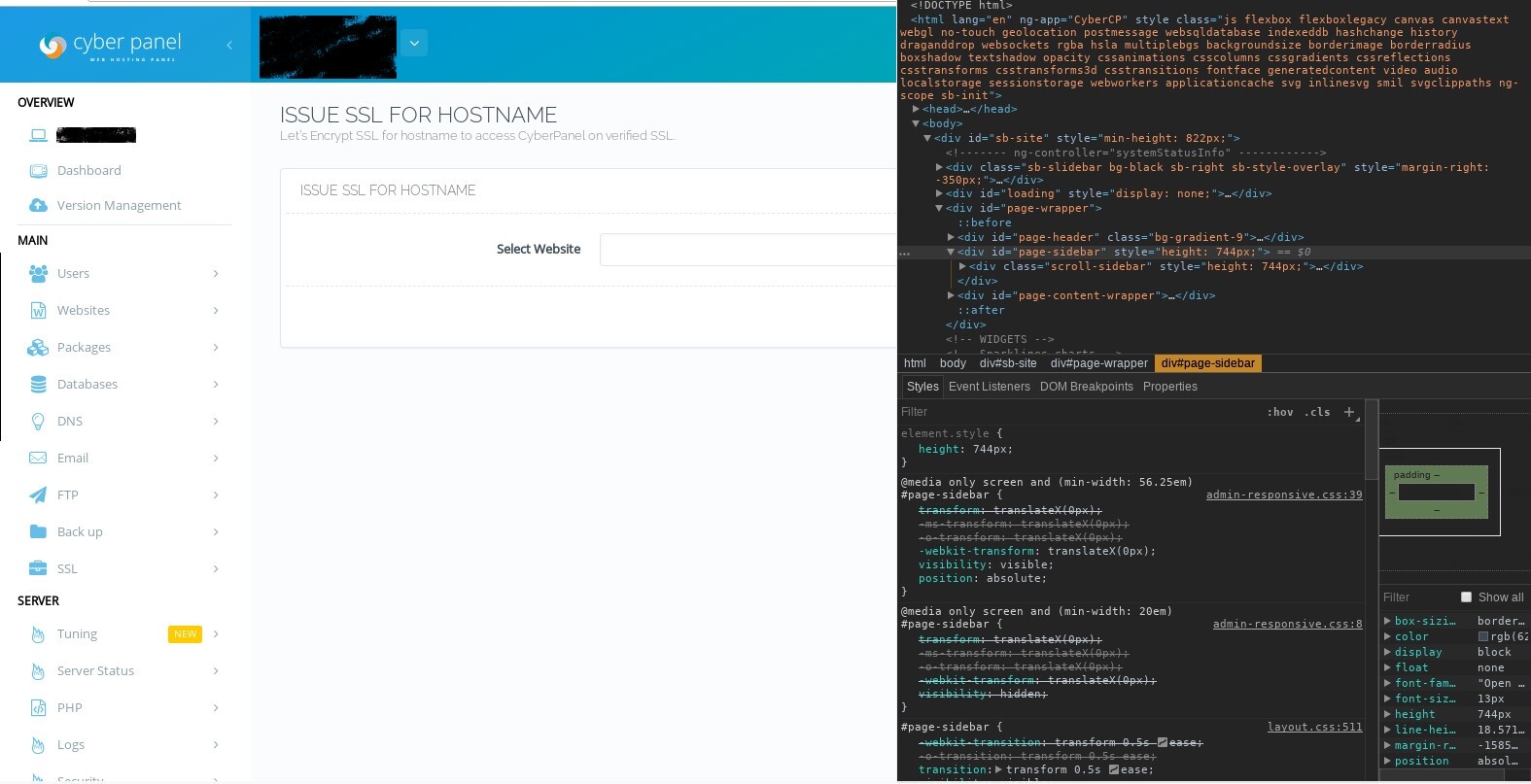 CSS problem with page sidebar Bug Report CyberPanel Community