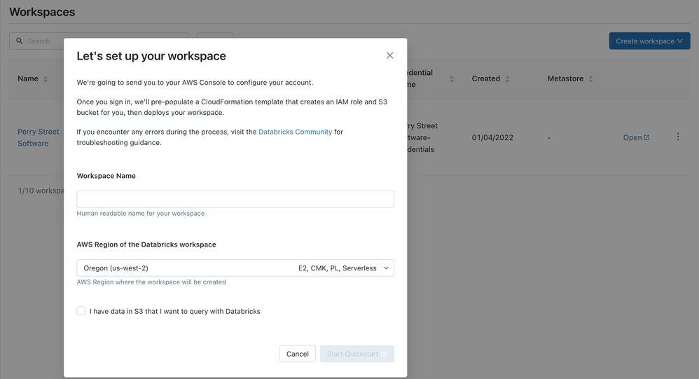 Unexpected workspace setup dialog in the account Databricks Community(03)