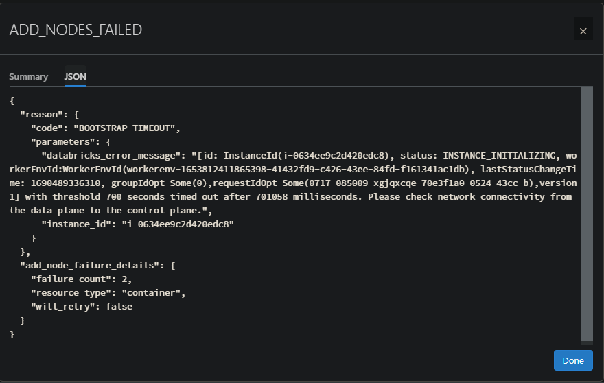 Unable to start Cluster in Databricks because of `... Databricks