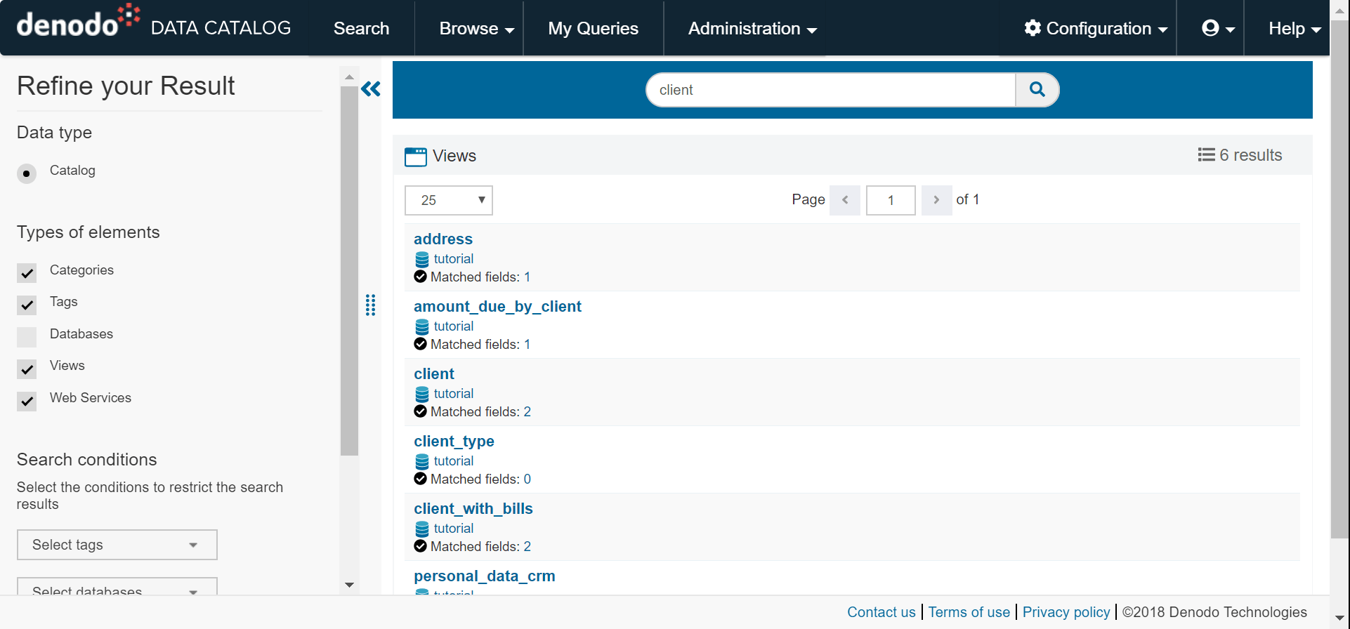 Use Denodo Data Catalog for exploring the Denodo server metadata