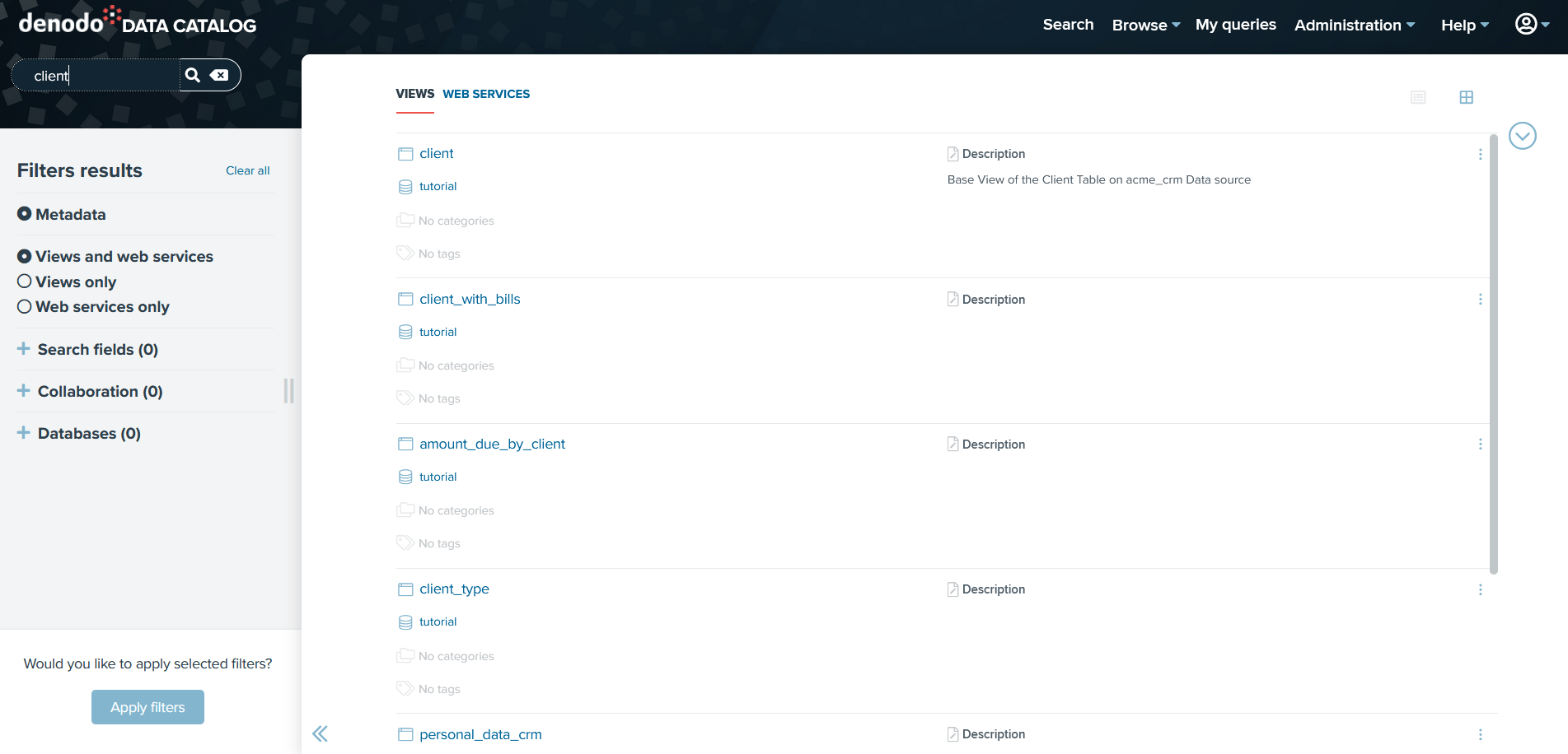 Use Denodo Data Catalog for exploring the Denodo server metadata