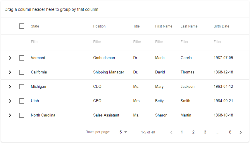 React Data Grid for Google Material Design