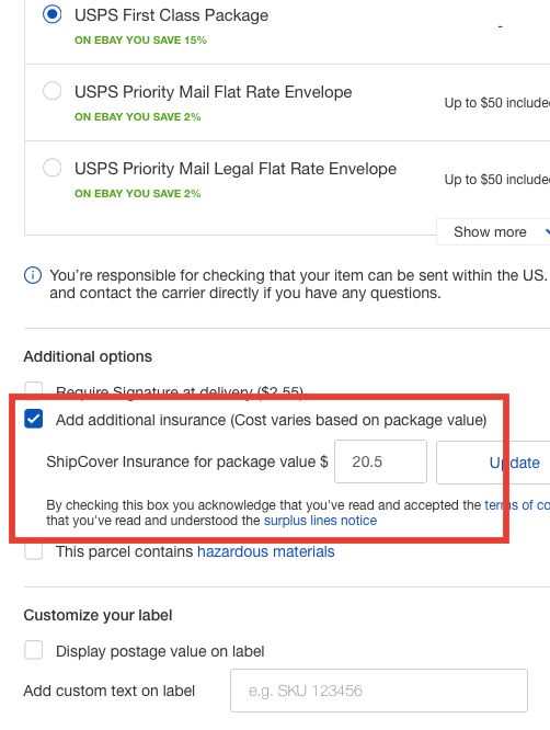 New label doesn't allow USPS insurance The eBay Community
