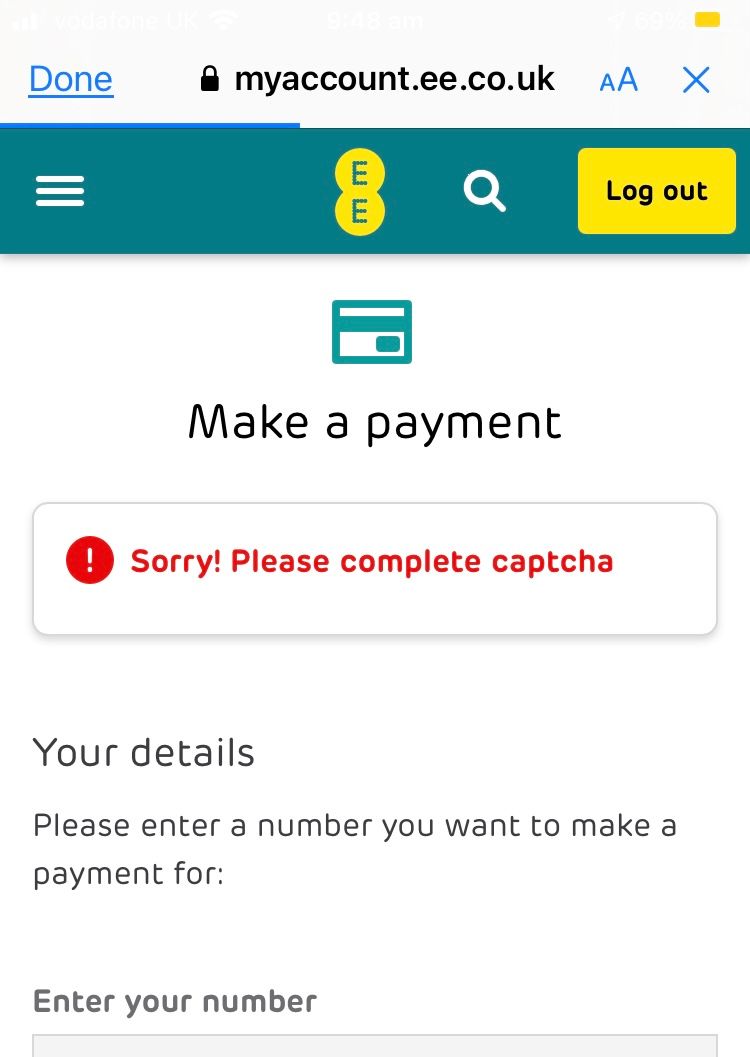 Top up captcha not showing The EE Community