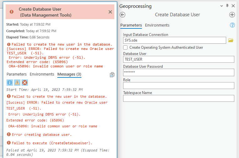 Create database user in Oracle 18c XE via ArcGIS P... Esri Community