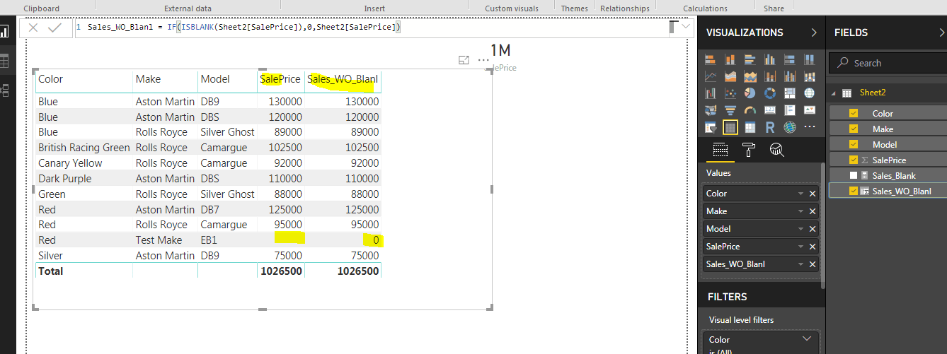 Replace 'Blank" values with Zero on the Visualizat... Microsoft