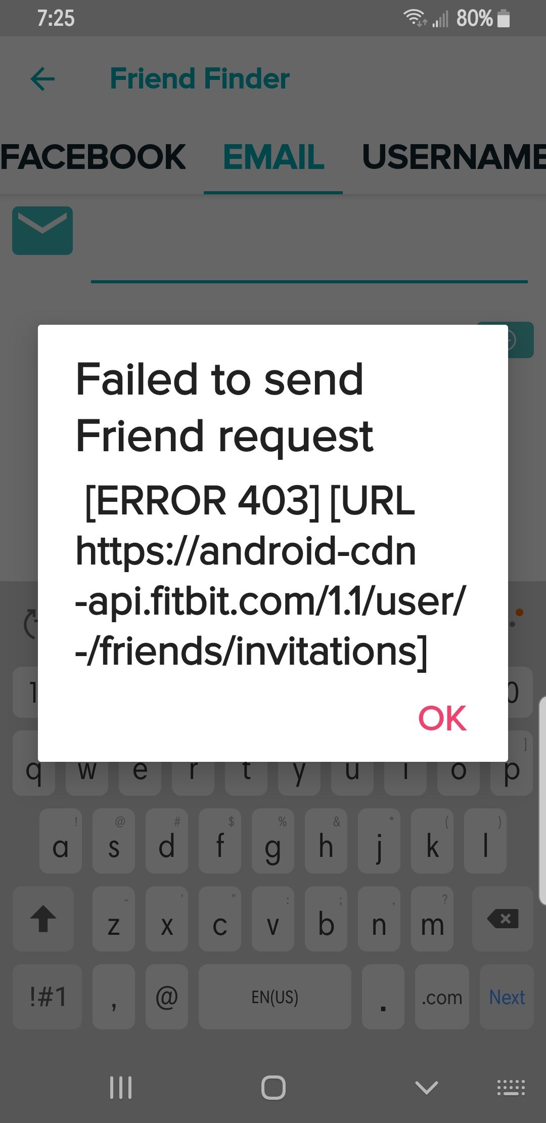 "Failed to Send Friend Request" Error Fitbit Community
