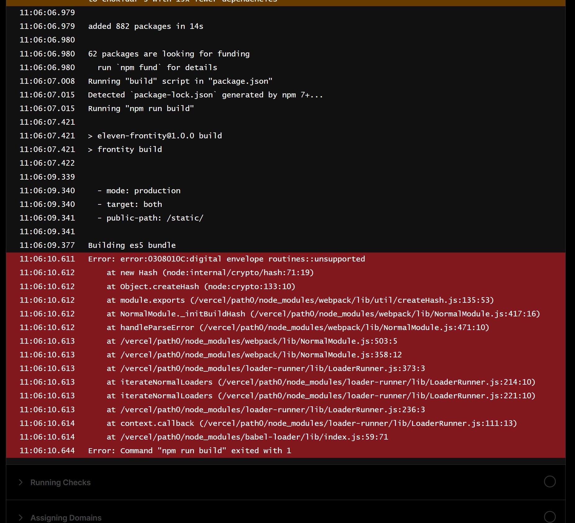 Error Command "npm run build" exited with 1 🙋Get Help Frontity