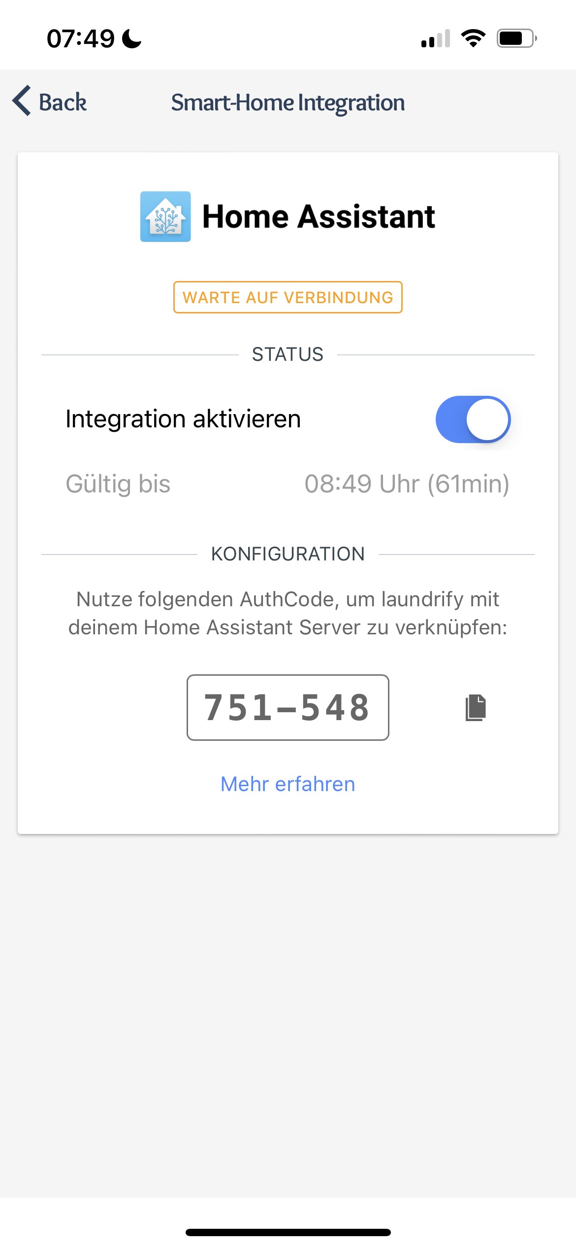 Laundrify integration connection failed Third party integrations