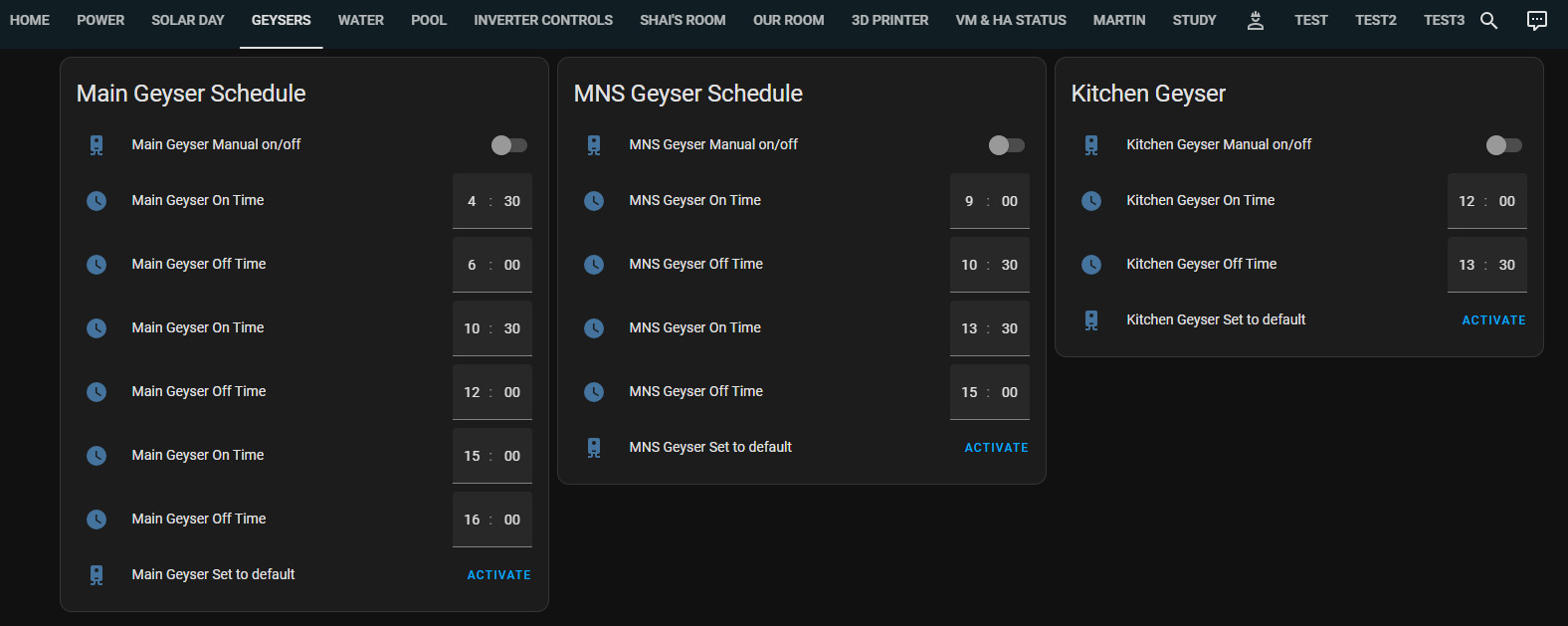 Assistance with an automation for 3 x water heaters/geysers please