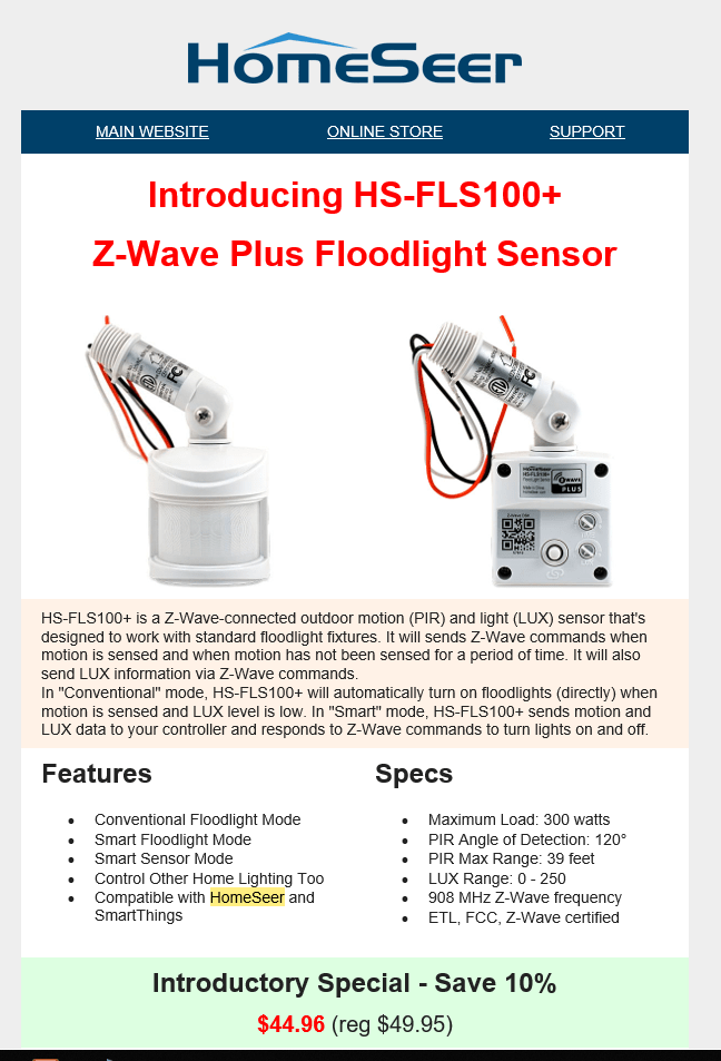 Z Wave Motion Sensor Outdoor Light Shelly Lighting