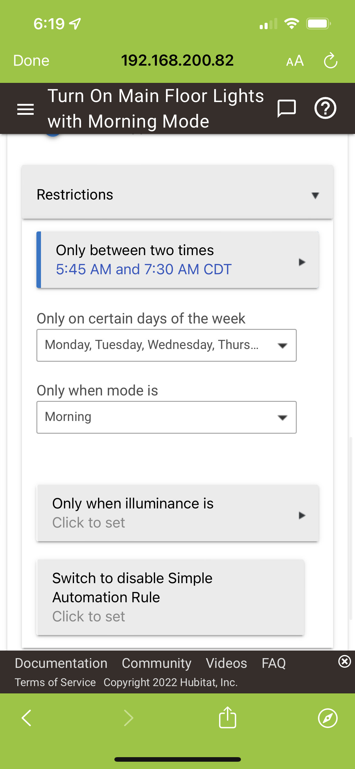 Modes and simple automation rules mode time not changing Apps Hubitat