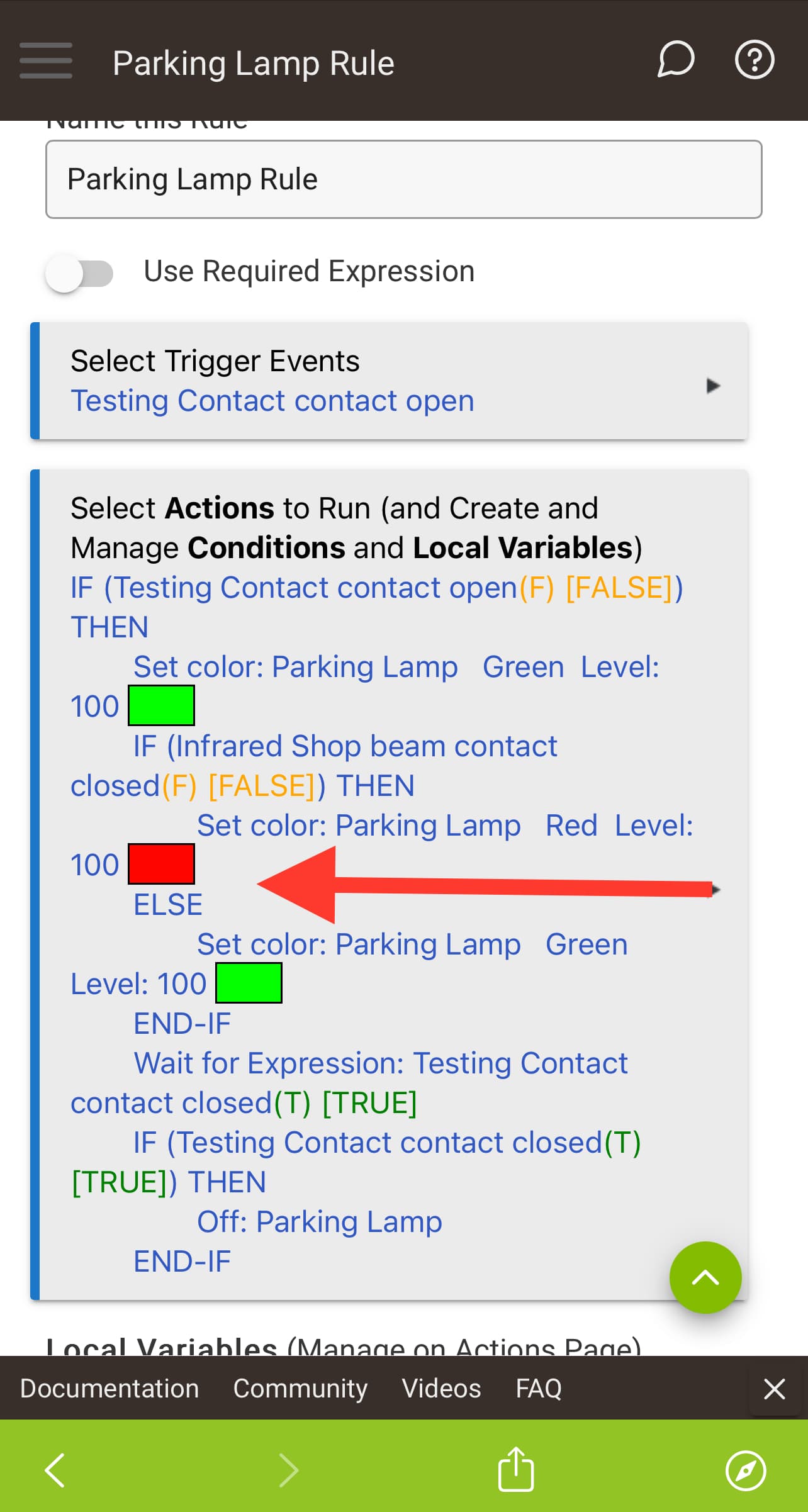 Parking sensor green/red light 📐 Rule Machine® Hubitat