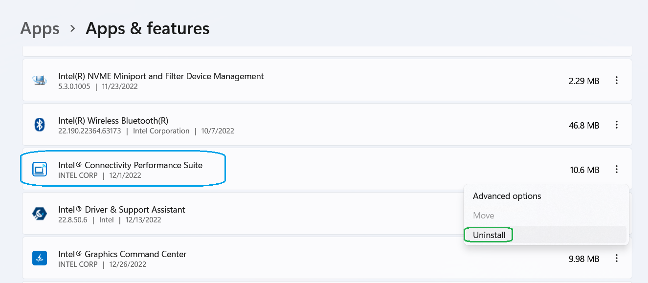 The wizard was interrupted before Intel® Connectivity Performance Suite