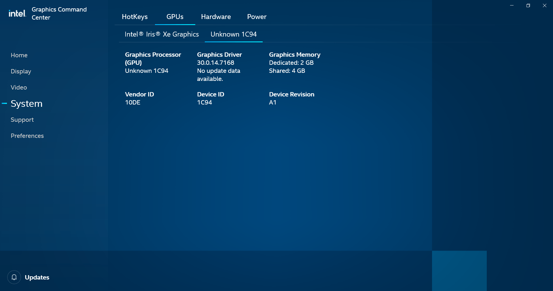 Graphics Command Center Some features are not supported on nonintel adapters / GPUS UNKNWON