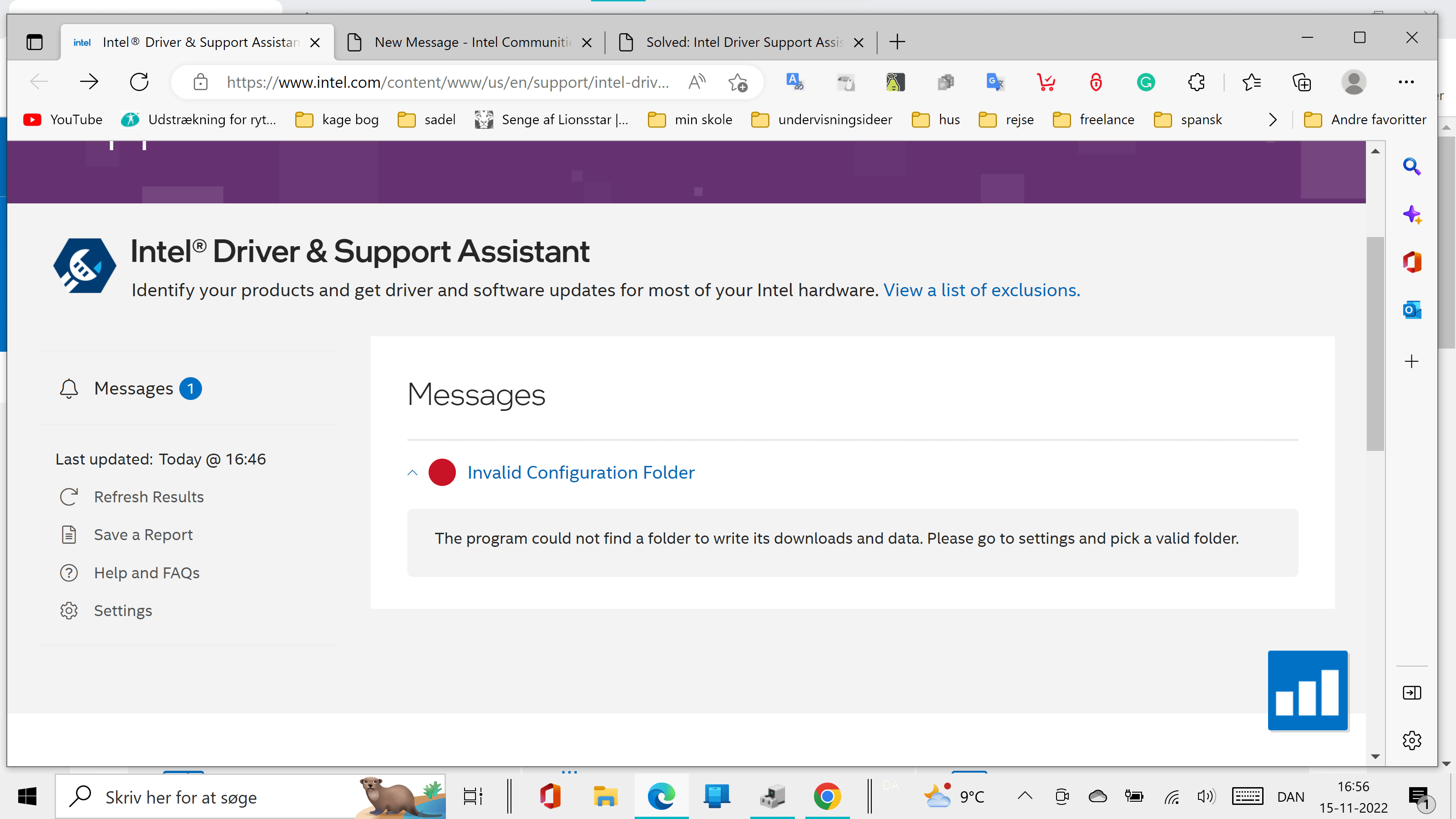 Intel driver and support assistant Invalid Configuration Folder Intel