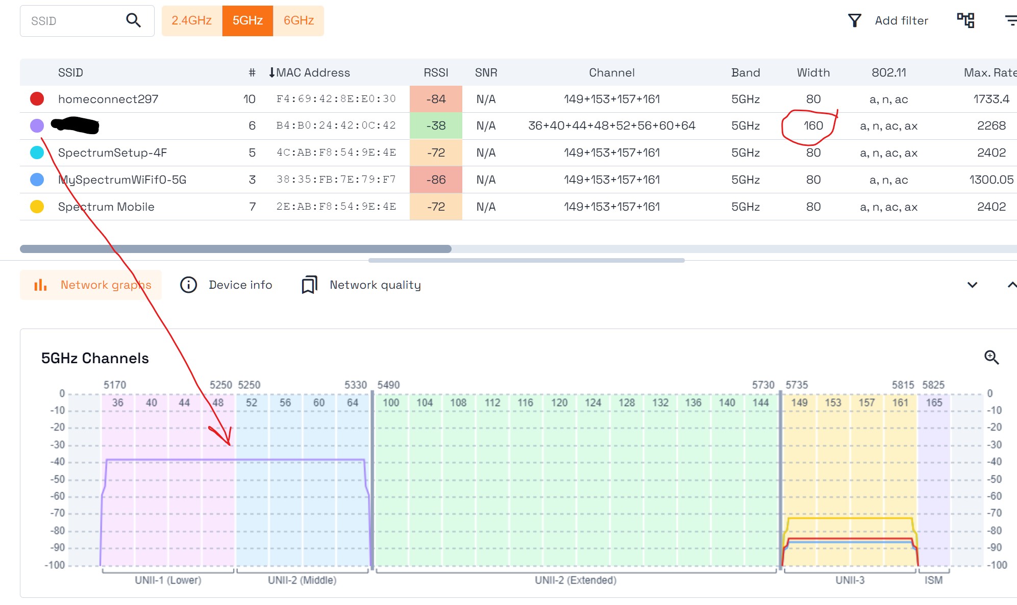 Killer Control Center doesn't show on WiFi Analyser 160Mhz width