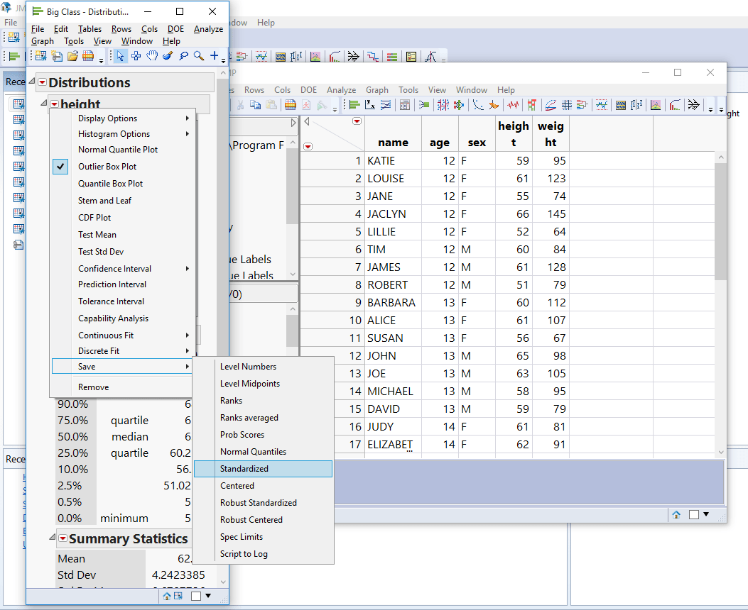 Solved How do you use JMP to standardize data? JMP User Community