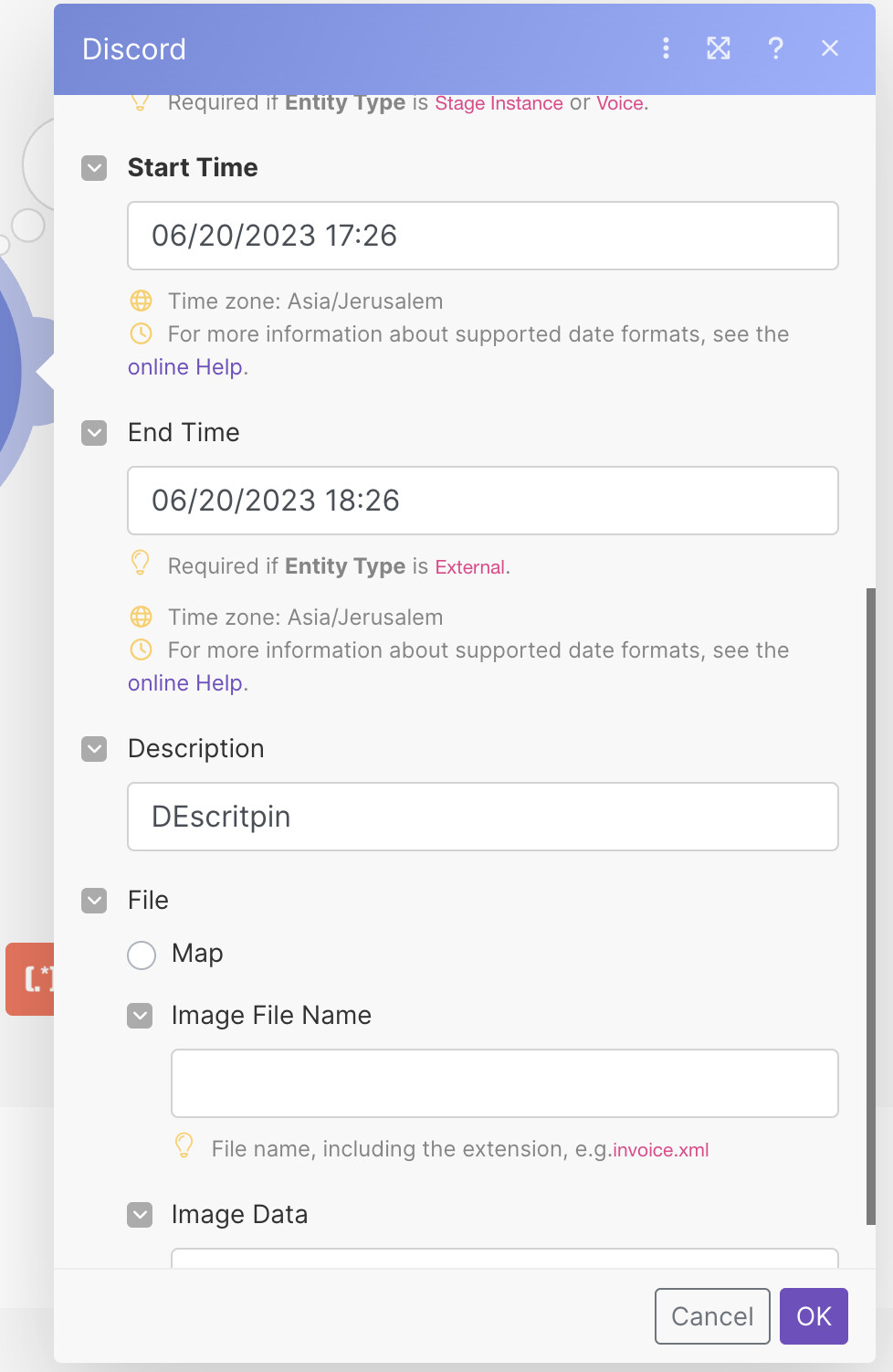 [400] Invalid Form Body Discord Creates a new guild event Questions