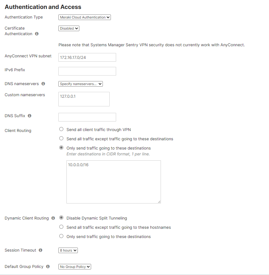 Meraki Anyconnect DNS split tunnel - The Meraki Community
