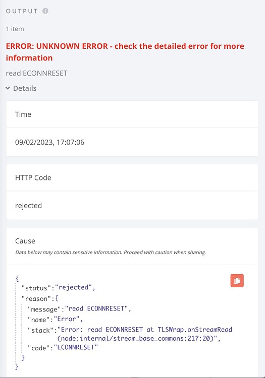 HTTP POST request error "read ECONNRESET" Questions n8n