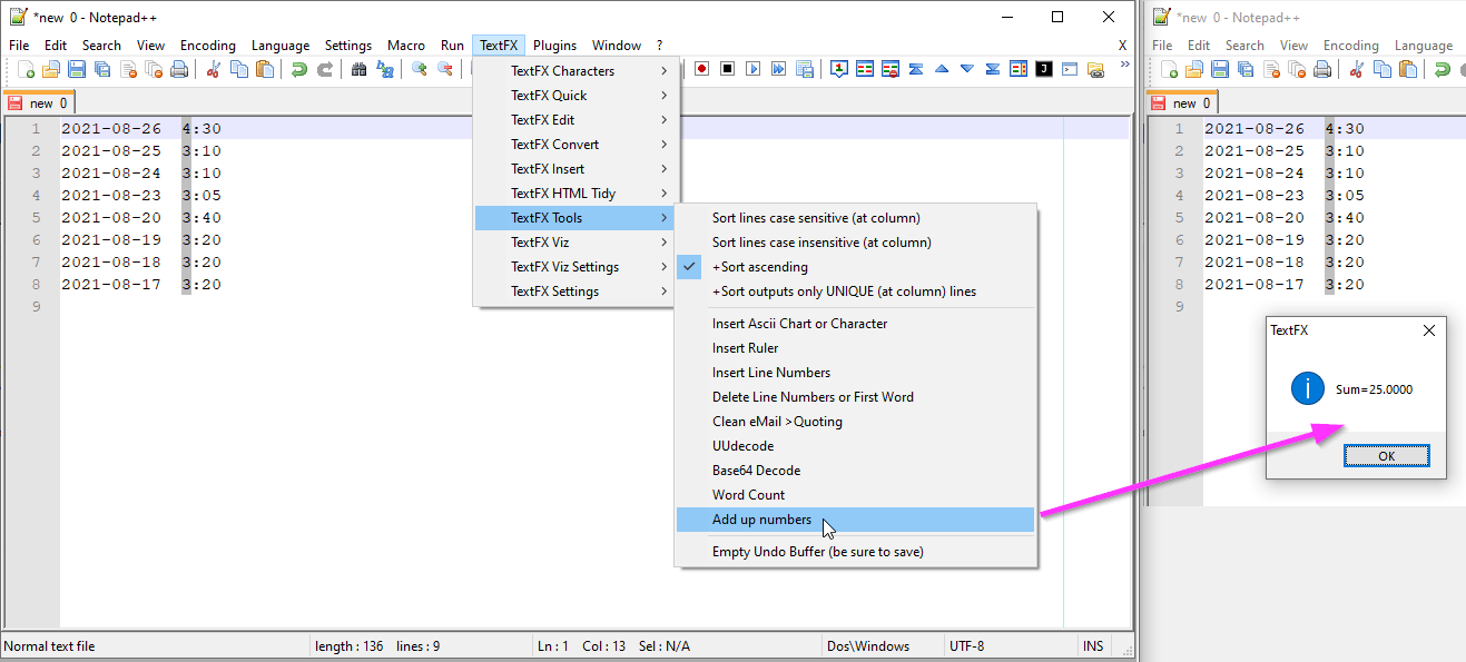 Please add a "add up numbers" function · Issue 11461 · notepadplus