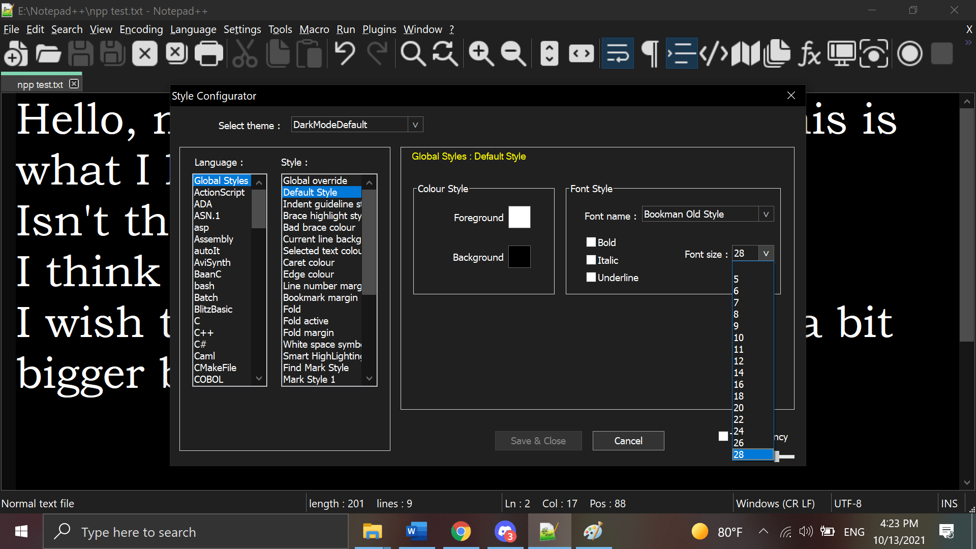How to Set a Larger than 28 Default Font Size OR Set a Default Zoom