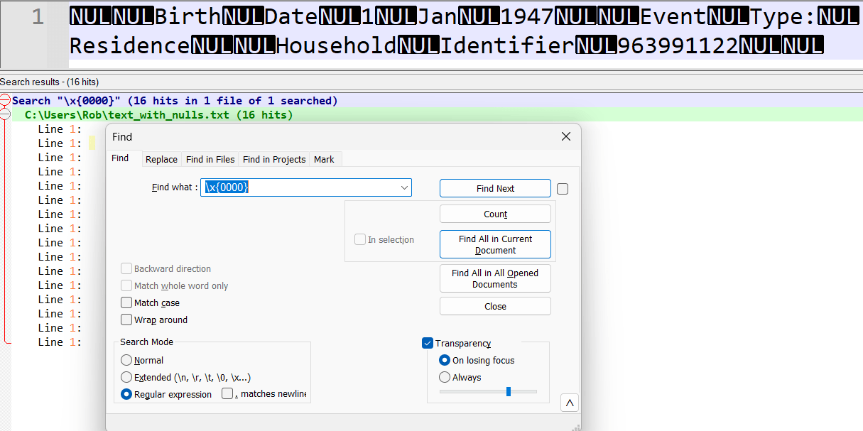 Find NULL Lines with RegEx Notepad++ Community