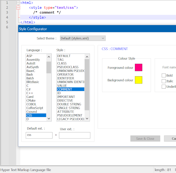 CSS comments should be in GREEN Notepad++ Community
