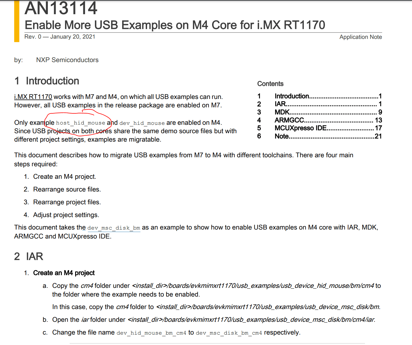 where is the example code for USB application for RT1170 EVK board