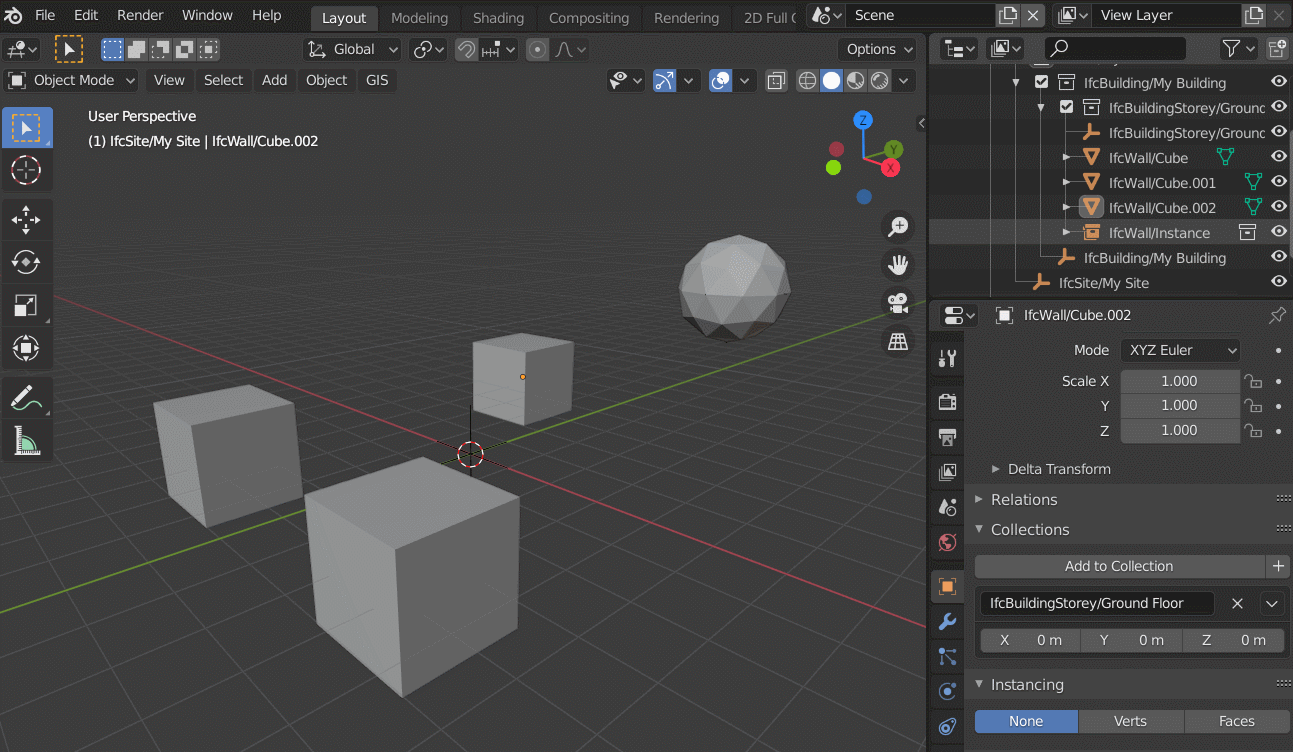 Blender collection instances IFC export — OSArch