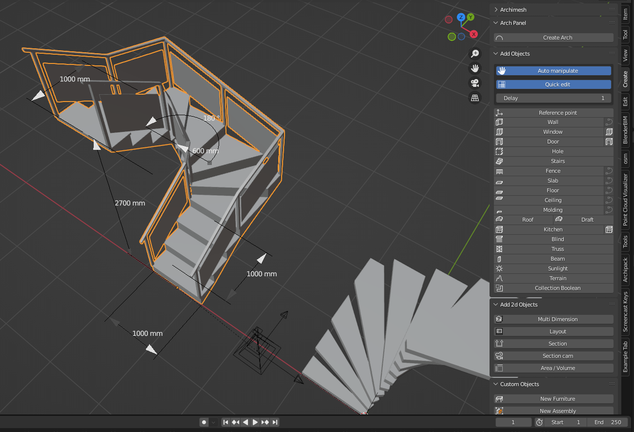 Building a custom designed stair with Blender — OSArch