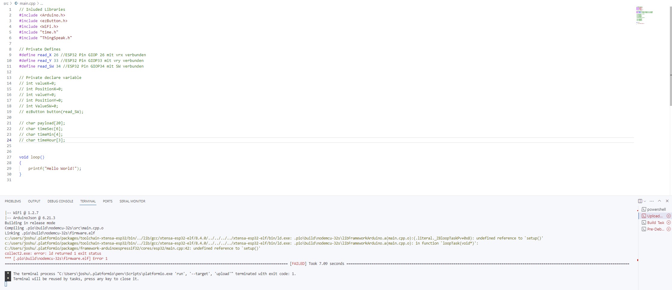 Collect2.exe error ld returned 1 exit status PlatformIO IDE