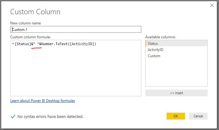concatenate a numeric column with text power query Microsoft Power BI