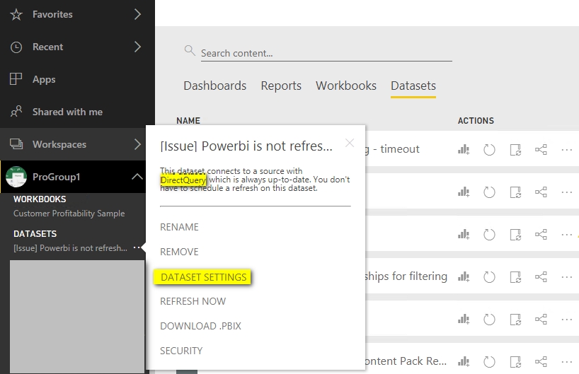 Dataset settings Microsoft Power BI Community