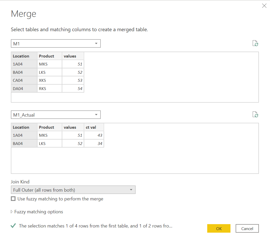 Solved merge two table with full outer join values Microsoft Power