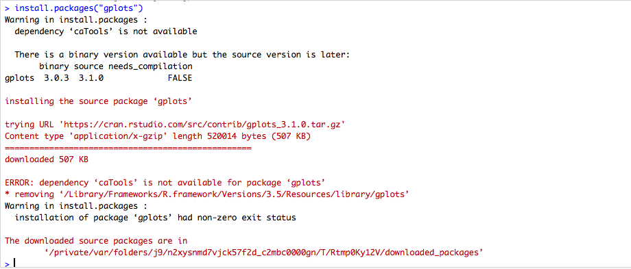 I can't install the gplots package Non zero exit status General