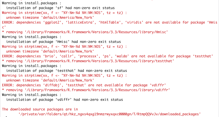 Installing ggplot will not install because of nonzero exit status