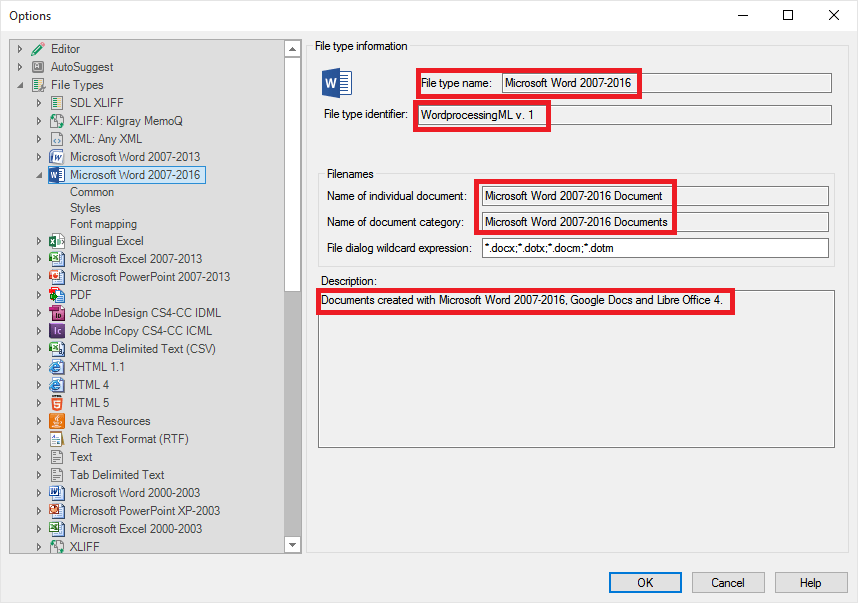 File types filters Microsoft Office 2. Trados Studio Trados