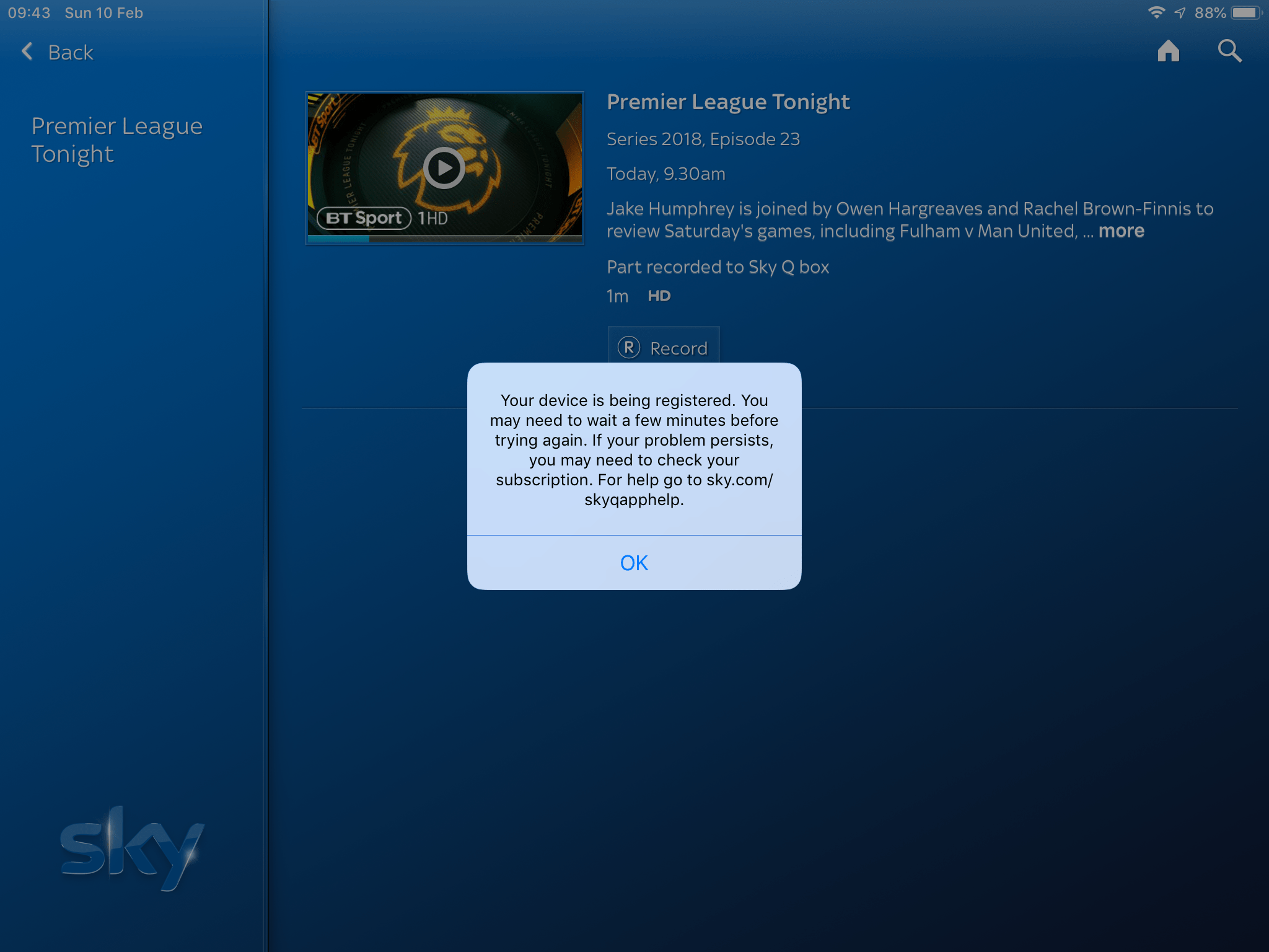 Sky Q App won't play BT Sport on Ipad Page 2 Sky Community