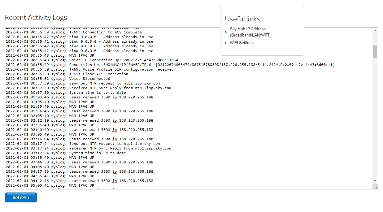 connection drop out IP lease renewing Sky