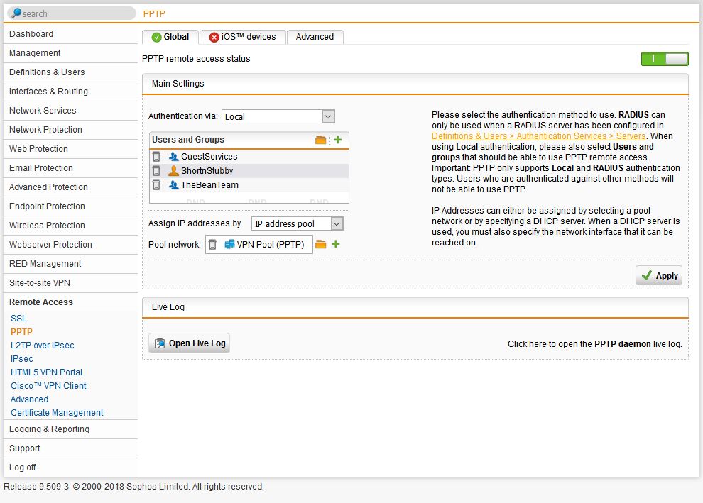 unable to ssh from sophos utm to vpn client Network Protection