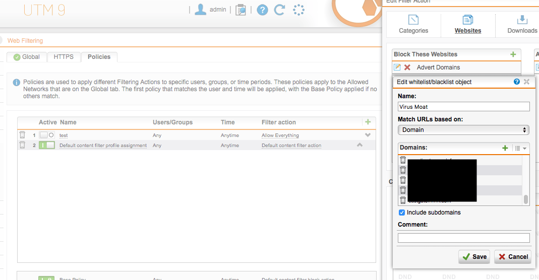 Web Filtering Default Content Filter Action Web Protection Web