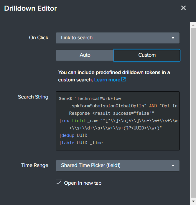 Drilldown option is not working for Custom Search Splunk Community