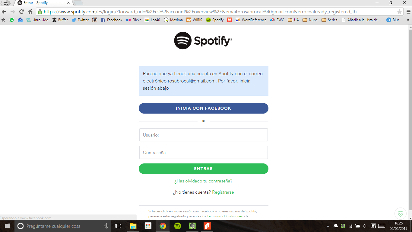 No puedo iniciar sesión en Spotify ni con el corre