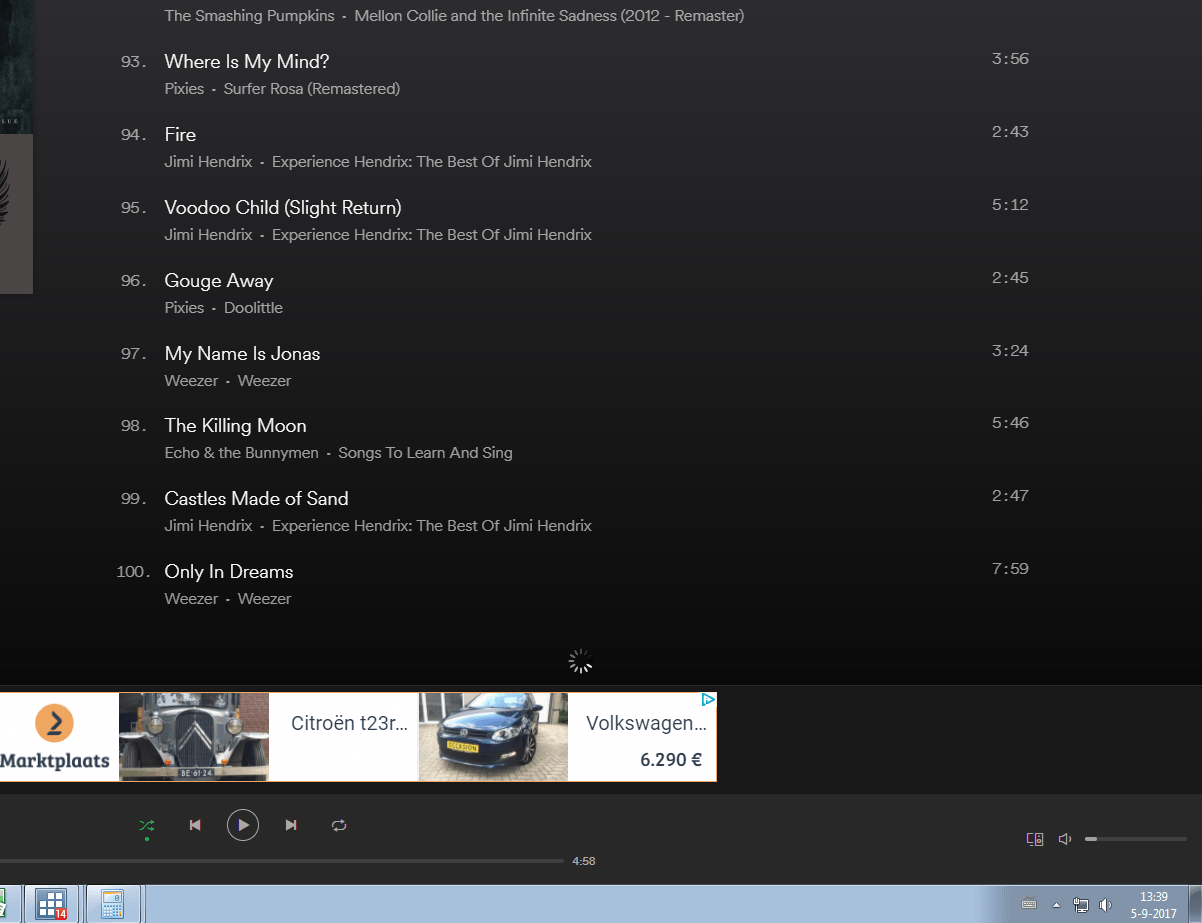 Spotify Web Player only loading some musics and no