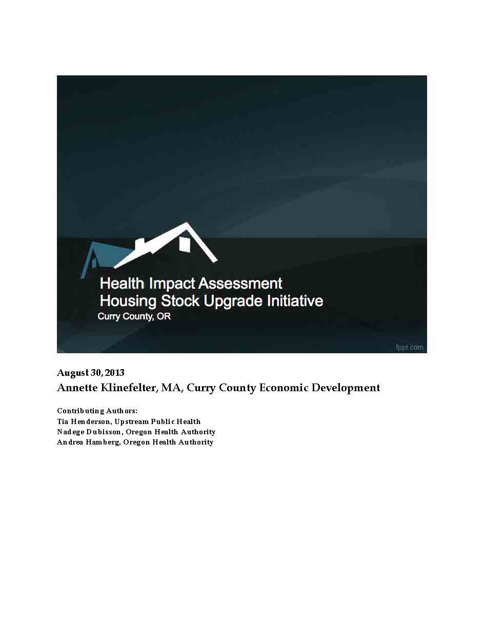 Health Impact Assessment Housing Stock Upgrade Initiative Health