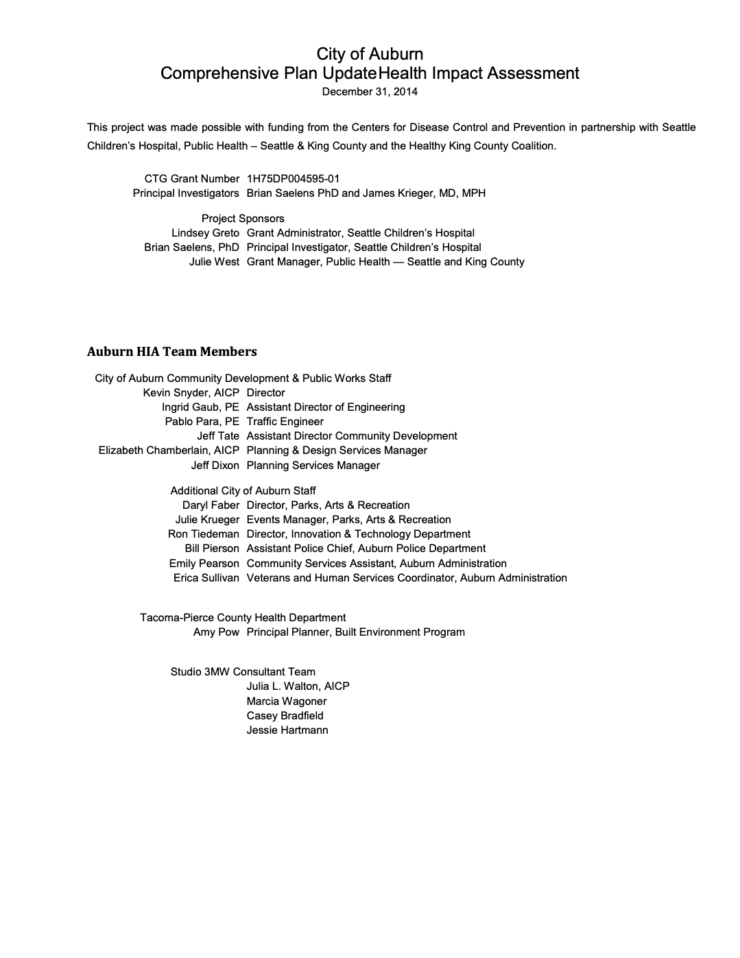 City of Auburn Comprehensive Plan UpdateHealth Impact Assessment