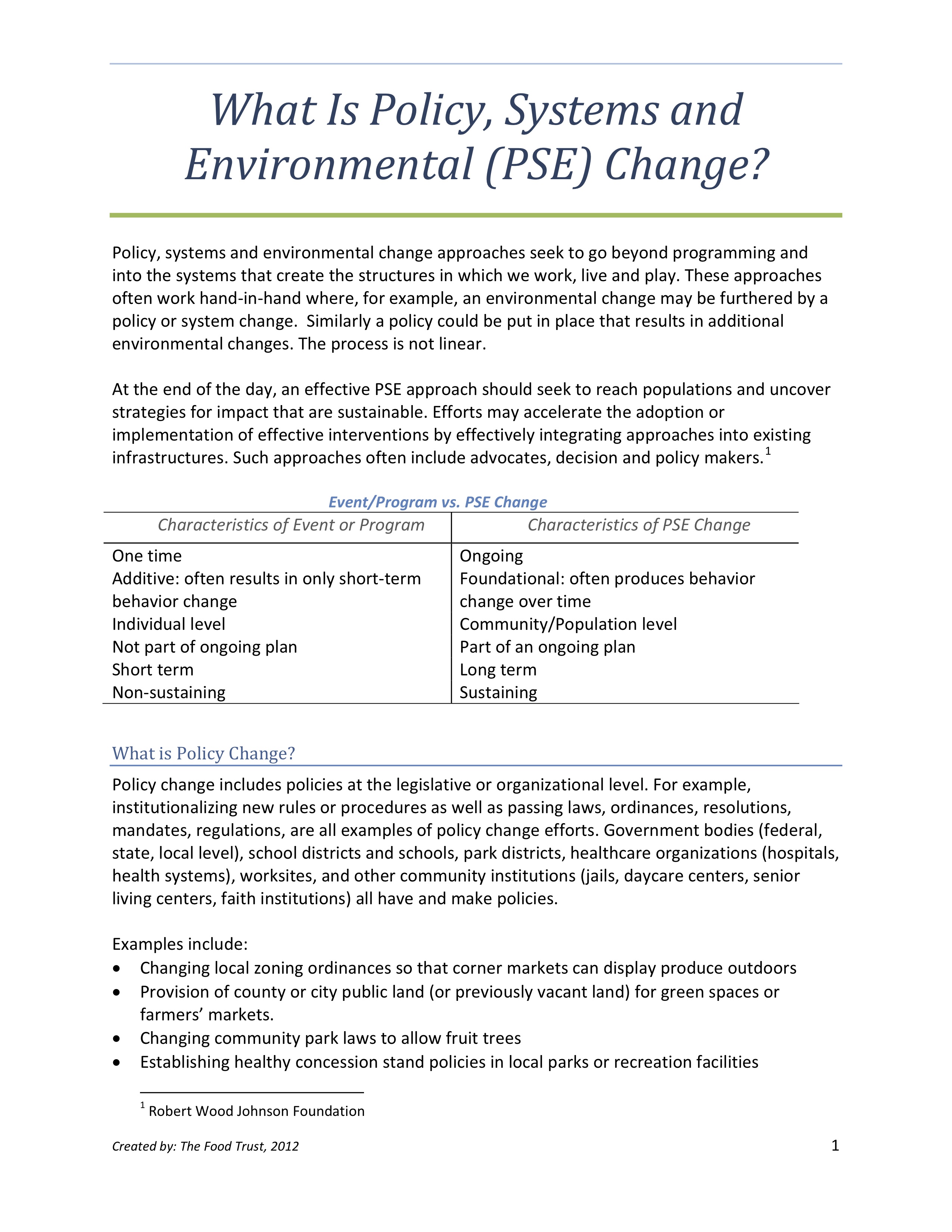 An Introduction to Policy, Systems, and Environmental (PSE) Change