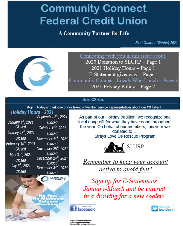 2021 Winter Newsletter Community Connect Federal Credit Union